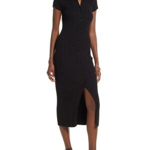 Open Edit Black Button-Down Ribbed Dress Sz XS